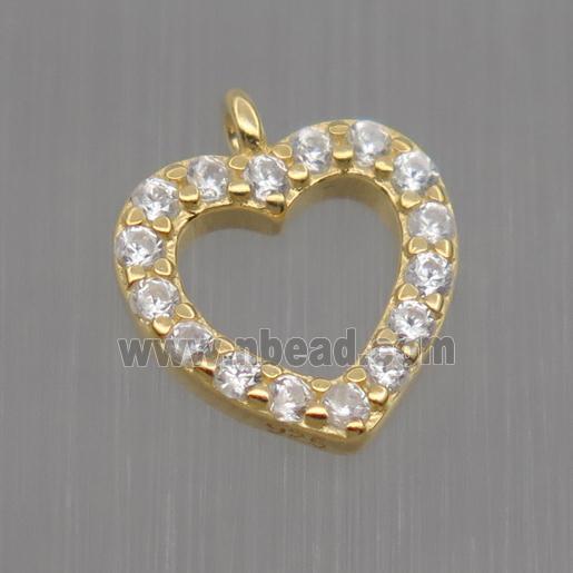 Sterling Silver heart pendant paved zircon, gold plated