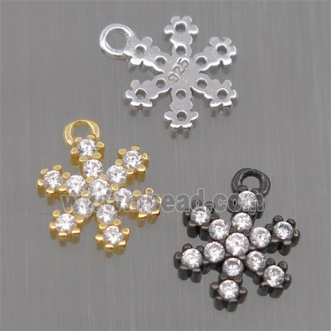 Sterling Silver snowflake pendant paved zircon, mixed color
