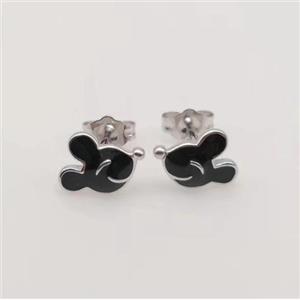 sterling silver Earring studs, black enamel, approx 8-12mm