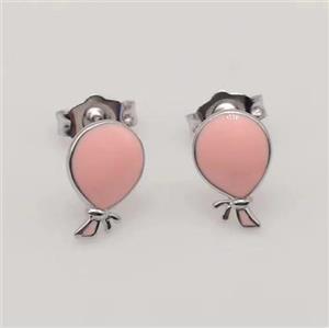 sterling silver balloon Earring studs, pink enamel, approx 8-12mm