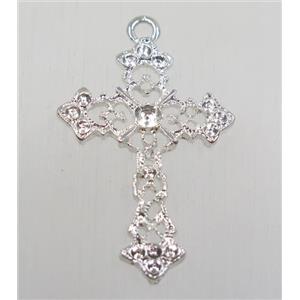tibetan silver cross pendant, non-nickel, silver plated, approx 25x35mm