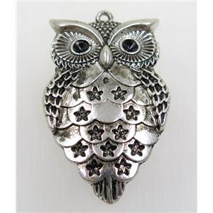tibetan silver owl pendant, non-nickel, approx 32x50mm