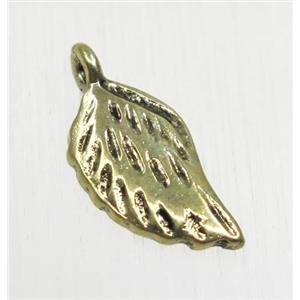 tibetan silver leaf pendant, non-nickel, bronze, approx 8x14mm