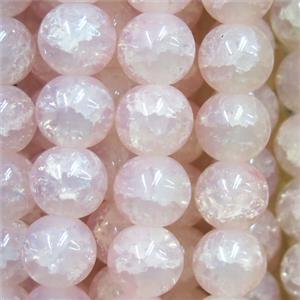 round lt.pink Crackle Glass beads, approx 10mm dia