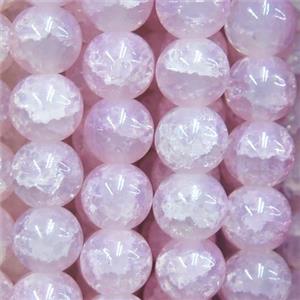 round pink Crackle Glass beads, approx 10mm dia