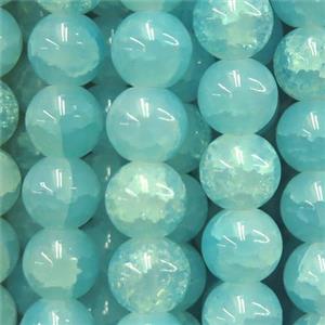 round blue Crackle Glass beads, approx 10mm dia