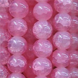 round pink Crackle Glass beads, approx 10mm dia