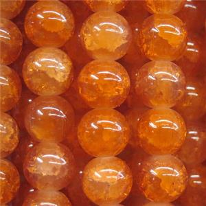 round orange Crackle Glass beads, approx 10mm dia