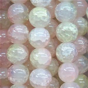 round lt.pink Crackle Glass beads, approx 10mm dia