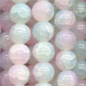 round lt.pink Crackle Glass beads, approx 10mm dia