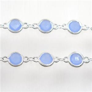 copper chain with blue Chinese crystal glass, silver plated, approx 8mm dia