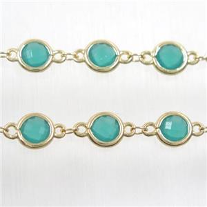 copper chain with green Chinese crystal glass, gold plated, approx 8mm dia