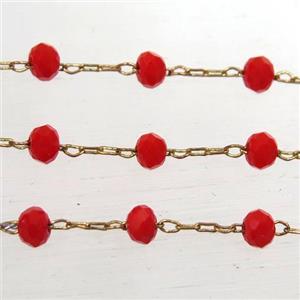 copper chain with red Chinese crystal glass bead, approx 2x3mm bead