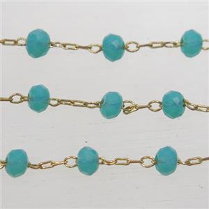 copper chain with green Chinese crystal glass bead, approx 2x3mm bead