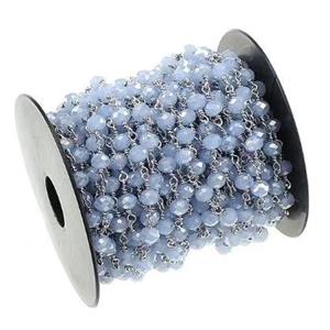 copper chain with blue crystal glass, platinum plated, approx 4mm dia