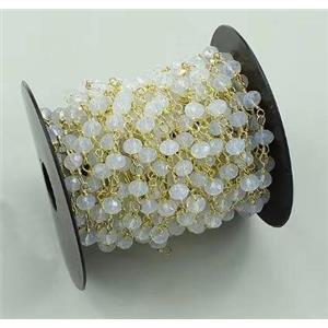 copper chain with opalite crystal glass, gold plated, approx 4mm dia