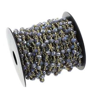 copper chain with blue crystal glass, gold plated, approx 4mm dia