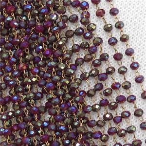 raw brass chain with crystal glass, approx 2x3mm