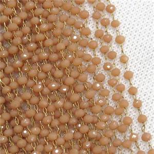 raw brass chain with peach crystal glass, approx 2x3mm