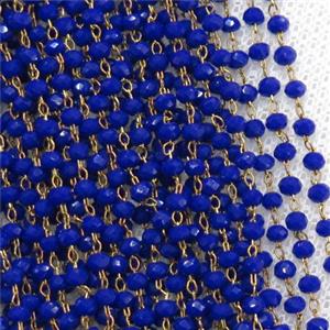 raw brass chain with blue crystal glass, approx 2x3mm