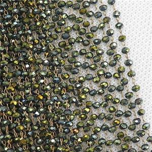 raw brass chain with green crystal glass, electroplated, approx 2x3mm