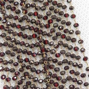 raw brass chain with darkred crystal glass, approx 2x3mm