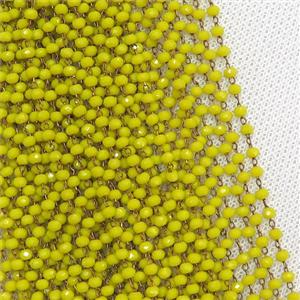 raw brass chain with yellow crystal glass, approx 2x3mm