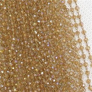 raw brass chain with gold champagne crystal glass, approx 2x3mm