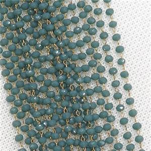 raw brass chain with green crystal glass, approx 2x3mm