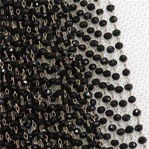 raw brass chain with black crystal glass, approx 2x3mm