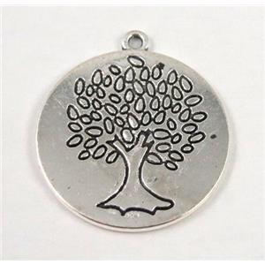Tibetan silver tree pendant, non-nickel, approx 30mm dia