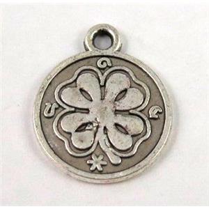Tibetan silver clover pendant, non-nickel, approx 15mm dia