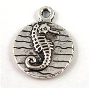 Tibetan silver seahorse pendant, non-nickel, approx 15mm dia