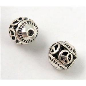 Tibetan silver round bead, non-nickel, approx 8mm dia