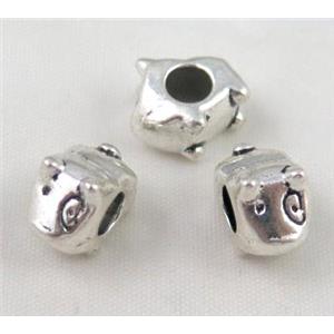 bead, tibetan silver Non-Nickel, approx 10-14mm, 5mm hole