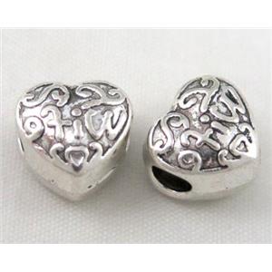 heart bead, tibetan silver Non-Nickel, approx 10-14mm, 5mm hole