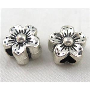 flower bead, tibetan silver Non-Nickel, approx 10-14mm, 5mm hole