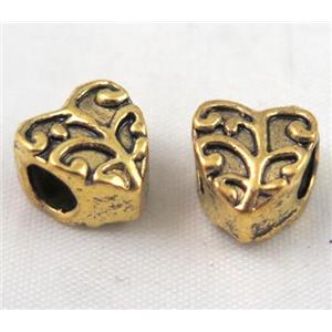 bead, tibetan silver Non-Nickel, antique gold, approx 10-14mm, 5mm hole