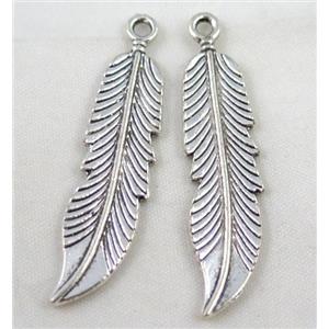 Tibetan silver feather pendant, Non-nickel, approx 10x45mm