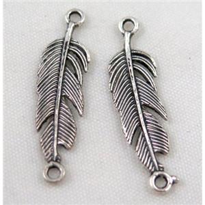 Tibetan silver feather connector, Non-nickel, approx 8x30mm