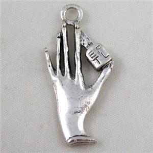 Tibetan silver hand pendant, Non-nickel, approx 17x40mm