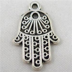 Tibetan silver hamsahand pendant, Non-nickel, approx 15x24mm
