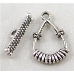 Tibetan Silver Toggle Clasp Non-Nickel, approx 15x24mm, stick 20mm
