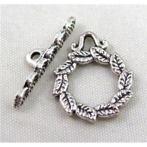 Tibetan Silver Toggle Clasp Non-Nickel, approx 15mm dia, stick 21mm