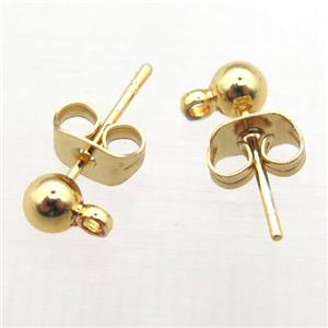 copper earring studs, ball, gold plated, approx 3mm dia