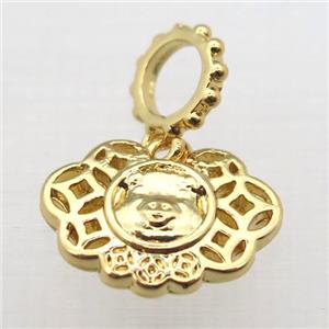 copper pig pendant, gold plated, approx 12-15mm, 10mm