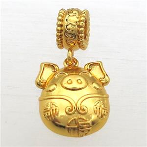 copper Zodiac Pig pendant, gold plated, approx 14-20mm, 8mm, 5mm hole
