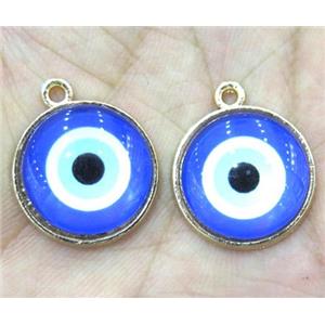 enamel copper pendant, eye, gold plated, approx 18mm dia
