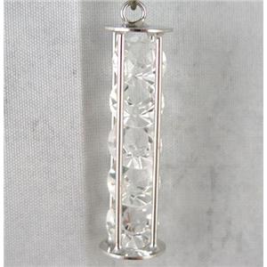 rhinestone pendant, platinum plated, approx 10mm dia, 12x45mm