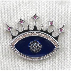 copper crown pendant paved zircon with 2loops, eye, platinum plated, approx 22-28mm